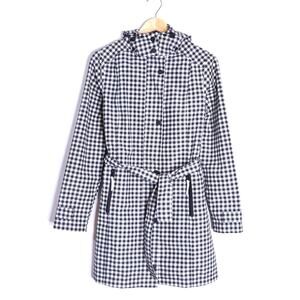 ETAGE Gingham Belted Trench Coat Black White Hooded Rain Jacket Women's 4